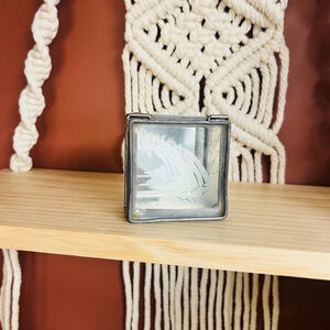 Vintage Etched Glass Trinket Box | Butterfly Rainbow Design | Clear with Silver‎